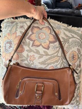 liz & co. Brown Leather Shoulder Bag with Gold Hardware